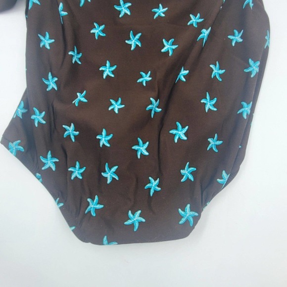 Paradise Bay Swimsuit One Piece Bathing Suit Brown Starfish Size 16 - Picture 8 of 9